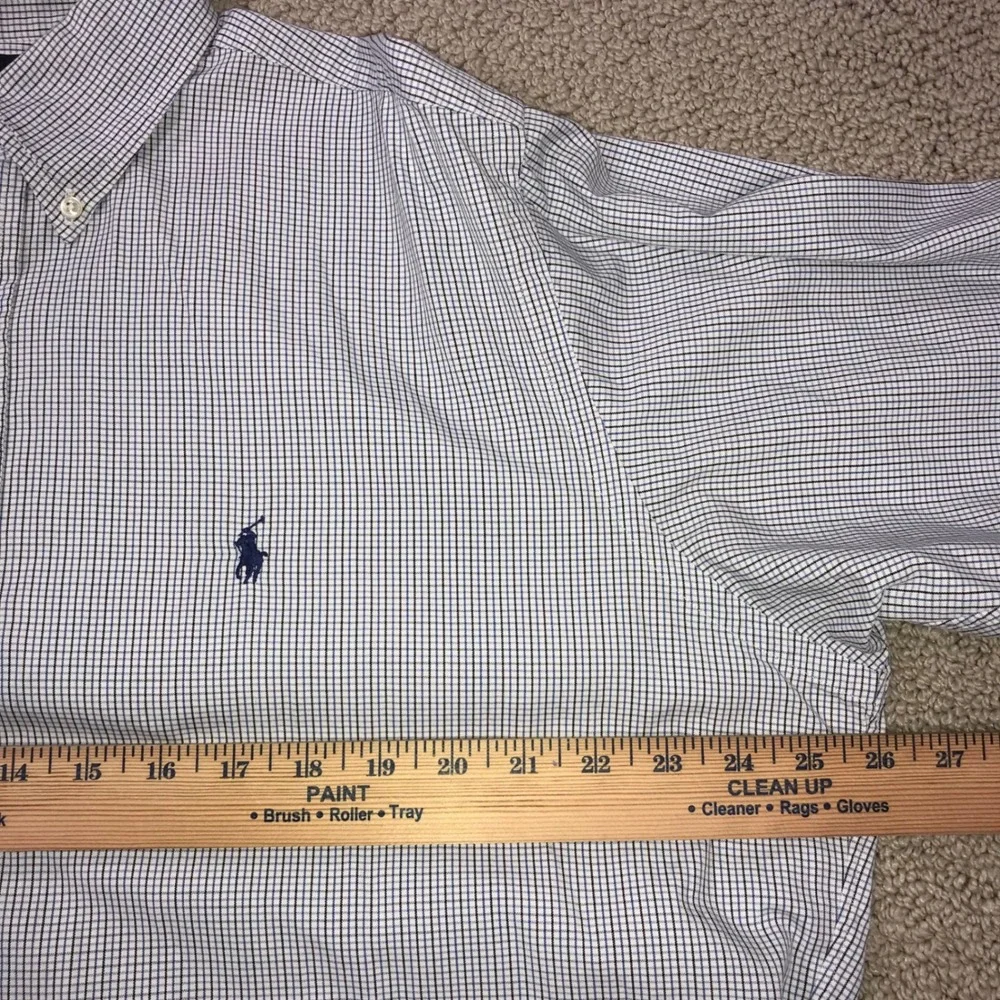 Polo Ralph Lauren Yarmouth Shirt Mens 16 34/35 Blue White Micro Check Cotton L/S